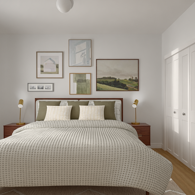 Transitional, Midcentury Modern, Minimal, Midcentury Scandi, Warm Transitional Bedroom Design by Rhonda Stanbury Interior Designer Kait
