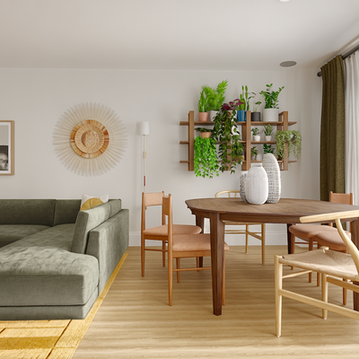 Inspired Modern, Midcentury Scandi, Warm Transitional Living Room Design by Rhonda Stanbury Interior Designer Andrew