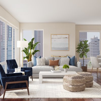 Contemporary, Midcentury Modern Living Room Design by Rhonda Stanbury Interior Designer Namita