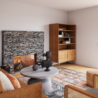 Modern, Eclectic, Bohemian, Industrial, Vintage, Global, Midcentury Modern Living Room Design by Rhonda Stanbury Interior Designer Marina