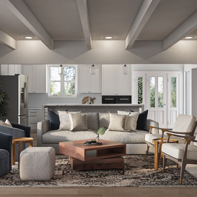 Bohemian, Farmhouse, Transitional Living Room Design by Rhonda Stanbury Interior Designer Catrina