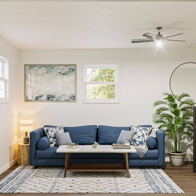 Coastal, Midcentury Modern, Scandinavian Living Room Design by Rhonda Stanbury Interior Designer Nora