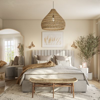 Bohemian, Farmhouse, Rustic, Transitional, Scandinavian Bedroom Design by Rhonda Stanbury Interior Designer Hayley