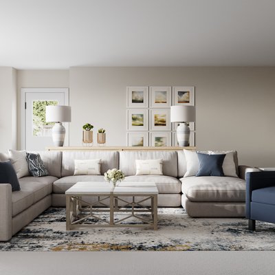 Coastal, Traditional, Farmhouse Living Room Design by Rhonda Stanbury Interior Designer Erin