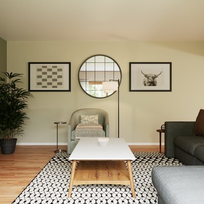 Industrial, Transitional, Midcentury Modern Living Room Design by Rhonda Stanbury Interior Designer Jackie