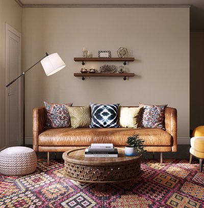 Bohemian, Midcentury Modern Living Room Design by Rhonda Stanbury Interior Designer Tammy