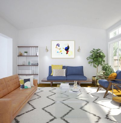 Eclectic, Midcentury Modern Living Room Design by Rhonda Stanbury Interior Designer Nicolle