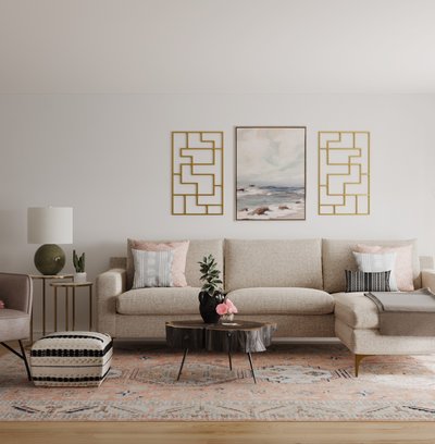 Modern, Bohemian, Transitional, Midcentury Modern Living Room Design by Rhonda Stanbury Interior Designer Kacey