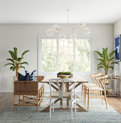 Bohemian, Coastal, Glam, Transitional Dining Room Design by Rhonda Stanbury Interior Designer Ghianella