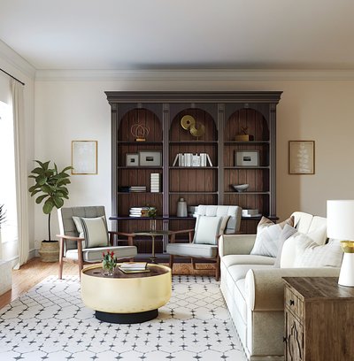 Modern, Glam, Farmhouse Living Room Design by Rhonda Stanbury Interior Designer Stephanie