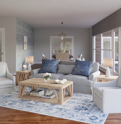Classic, Bohemian, Coastal, Traditional, Farmhouse, Rustic, Transitional, Preppy Living Room Design by Rhonda Stanbury Interior Designer Lisa