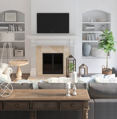 Contemporary, Classic, Glam, Traditional, Farmhouse, Transitional Living Room Design by Rhonda Stanbury Interior Designer Sara