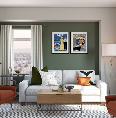 Glam, Midcentury Modern Living Room Design by Rhonda Stanbury Interior Designer Cathrine