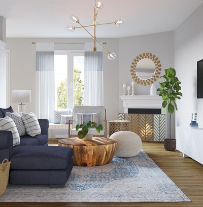 Modern, Eclectic, Bohemian, Coastal, Preppy Living Room Design by Rhonda Stanbury Interior Designer Hayley