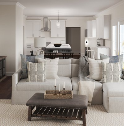 Coastal, Farmhouse, Transitional Living Room Design by Rhonda Stanbury Interior Designer Sara