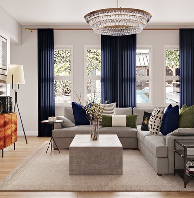 Contemporary, Modern, Glam, Global, Midcentury Modern Living Room Design by Rhonda Stanbury Interior Designer Sable