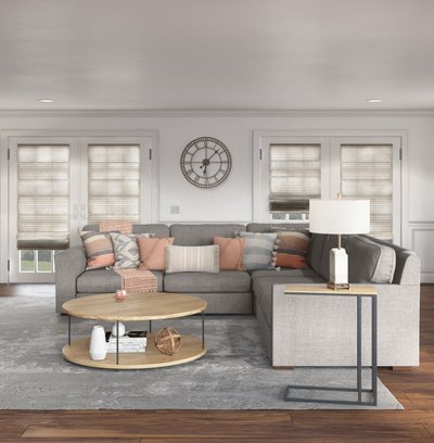 Glam, Farmhouse, Transitional Living Room Design by Rhonda Stanbury Interior Designer Dezirae