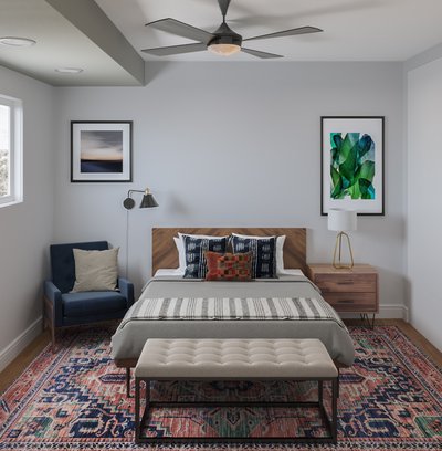 Bohemian, Midcentury Modern Bedroom Design by Rhonda Stanbury Interior Designer Michelle