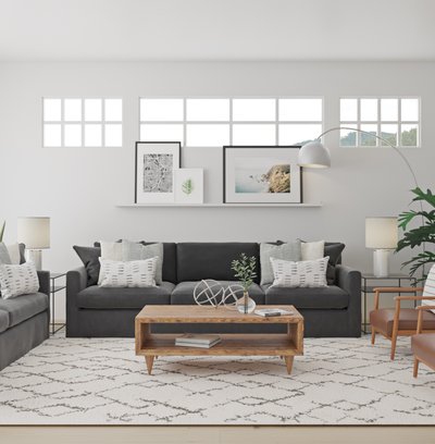Eclectic, Industrial, Midcentury Modern Living Room Design by Rhonda Stanbury Interior Designer Amy