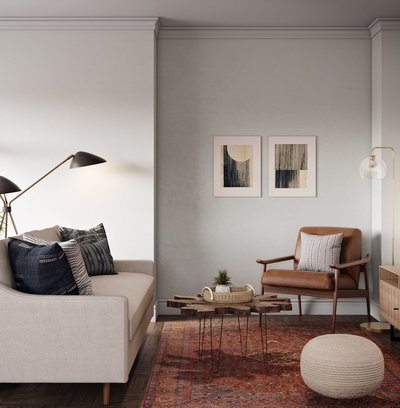 Modern, Bohemian, Midcentury Modern Living Room Design by Rhonda Stanbury Interior Designer Ella