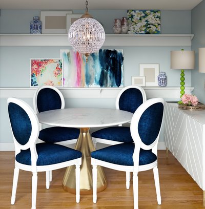 Eclectic, Glam, Preppy Dining Room Design by Rhonda Stanbury Interior Designer Erin