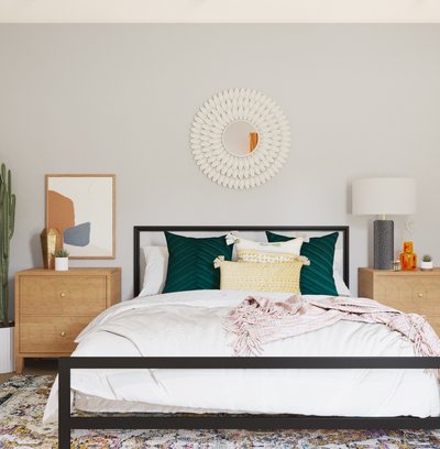 Eclectic, Bohemian, Glam, Global, Midcentury Modern Bedroom Design by Rhonda Stanbury Interior Designer Taelor