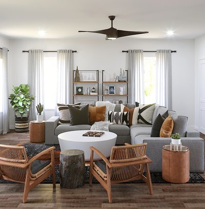Modern, Industrial, Farmhouse, Minimal Living Room Design by Rhonda Stanbury Interior Designer Amber