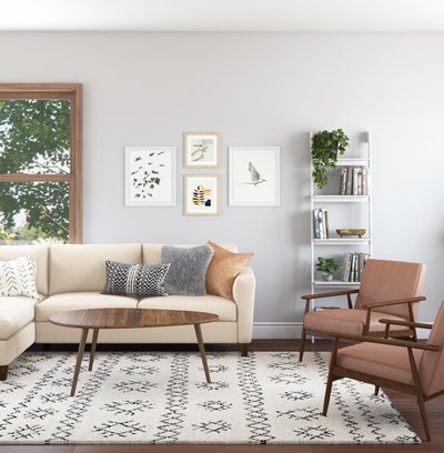 Bohemian, Midcentury Modern Living Room Design by Rhonda Stanbury Interior Designer Seireen