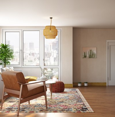 Eclectic, Bohemian, Midcentury Modern Living Room Design by Rhonda Stanbury Interior Designer Masooma