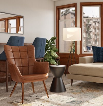 Bohemian, Midcentury Modern, Scandinavian Living Room Design by Rhonda Stanbury Interior Designer Shaina