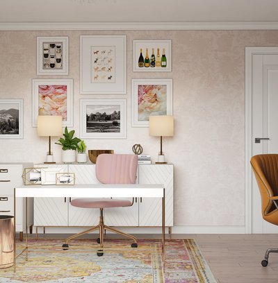Glam, Midcentury Modern Office Design by Rhonda Stanbury Interior Designer Gabriela