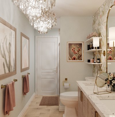 Bohemian, Glam, Southwest Inspired, Midcentury Modern Bathroom Design by Rhonda Stanbury Interior Designer Marisa