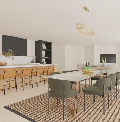 Midcentury Scandi, Warm Transitional Dining Room Design by Rhonda Stanbury Interior Designer Marisa