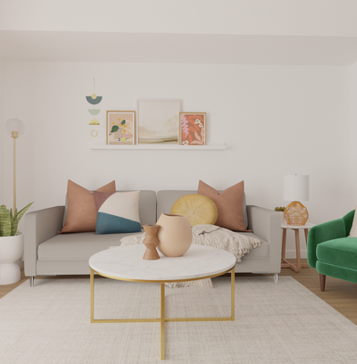 Bohemian, Midcentury Modern, Warm Transitional Living Room Design by Rhonda Stanbury Interior Designer Estrellita