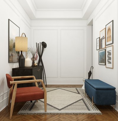 Bohemian, Midcentury Modern Entryway Design by Rhonda Stanbury Interior Designer Regina