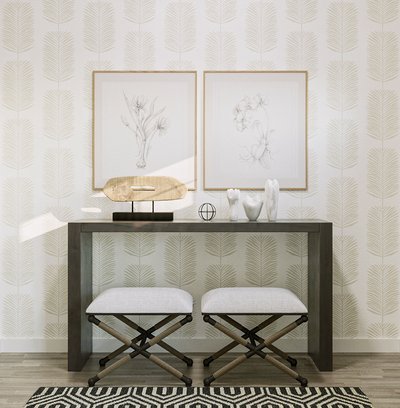 Glam, Global, Midcentury Modern Entryway Design by Rhonda Stanbury Interior Designer Jackie