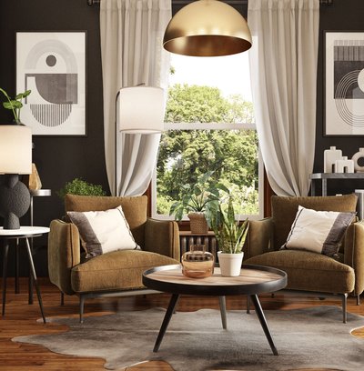 Bohemian, Global, Midcentury Modern Reading Room Design by Rhonda Stanbury Interior Designer Kristin