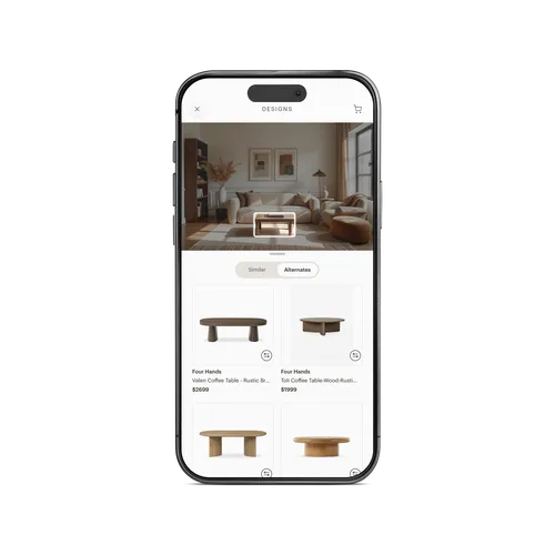 Phone mockup showing shopping interface