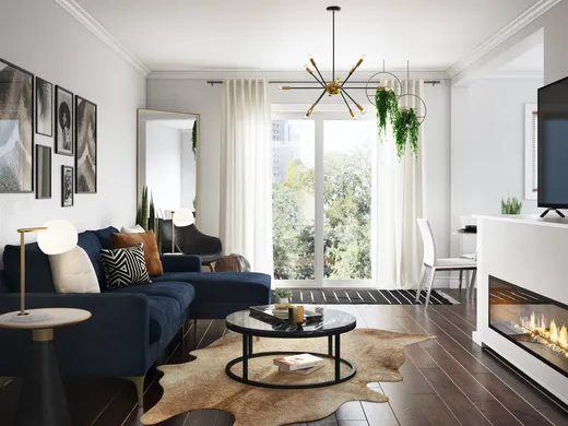Living Room · Midcentury Modern designed by Kasee