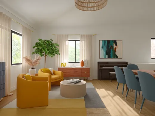 Living Room · Midcentury Modern designed by Ashley