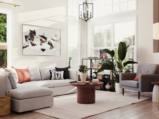Living Room · Midcentury Modern designed by Abril