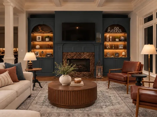 Living Room · Warm Transitional designed by Sarah