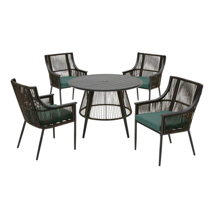 Hampton Bay Bayhurst 5 Piece Black Wicker Outdoor Patio Dining Set With Cushionguard Charleston Blue Green Cushions Home Depot - Hampton Bay Rattan Patio Dining Set Hampton Bay Bayhurst 5 Piece Black Wicker Outdoor Patio Dining Set With Cushionguard Charleston Blue Green Cushions Home Depot - Hampton Bay Rattan Patio Dining Set