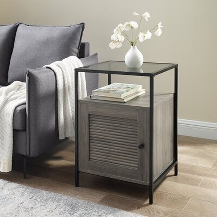 Leilla Glass Top End Table With Storage Wayfair