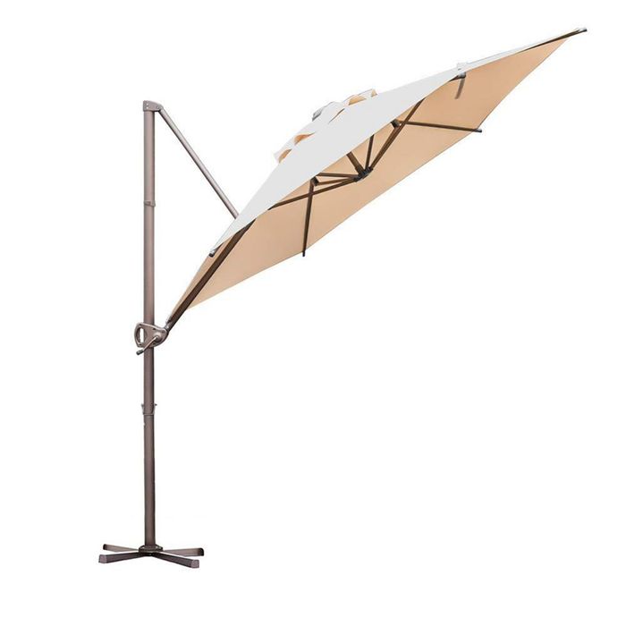 Abba Patio 9 Ft Offset Cantilever Adjustable Vertical Tilt Patio Umbrella In Beige Home Depot