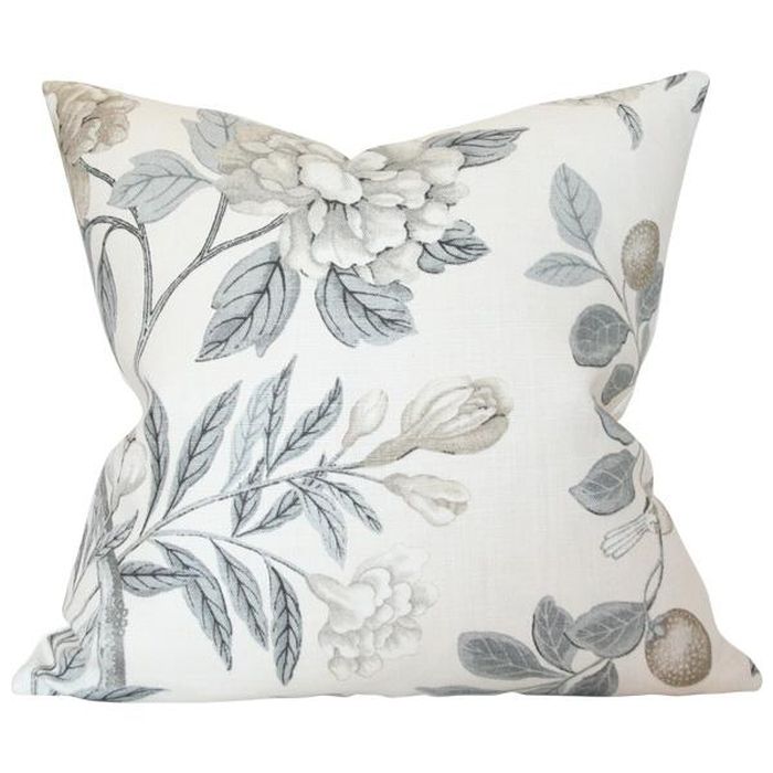 Emperor's Garden Grey 14x30 pillow cover / pattern on front, solid on back Arianna Belle