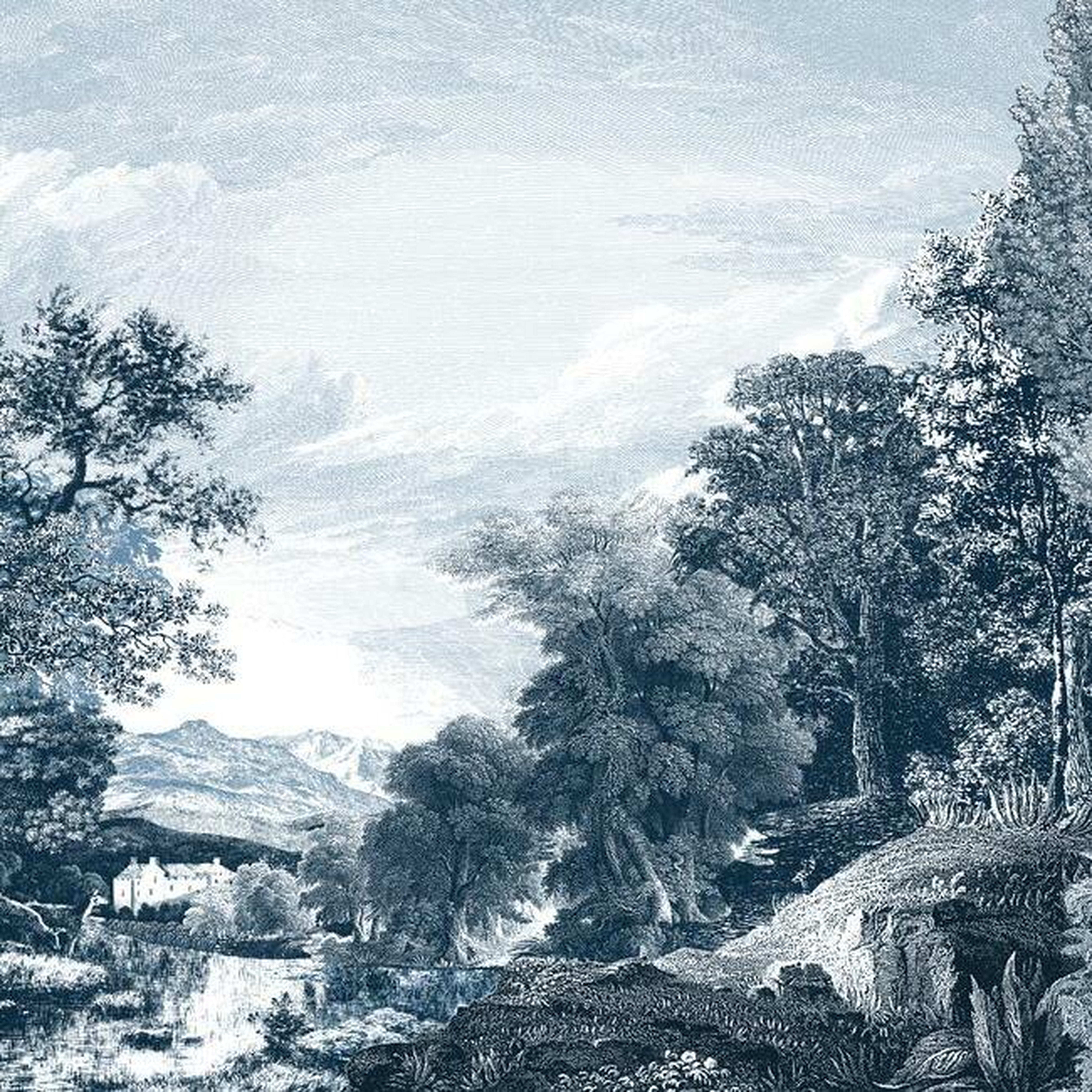 Provincial Scenic Wall Mural - Navy - York Wallcoverings