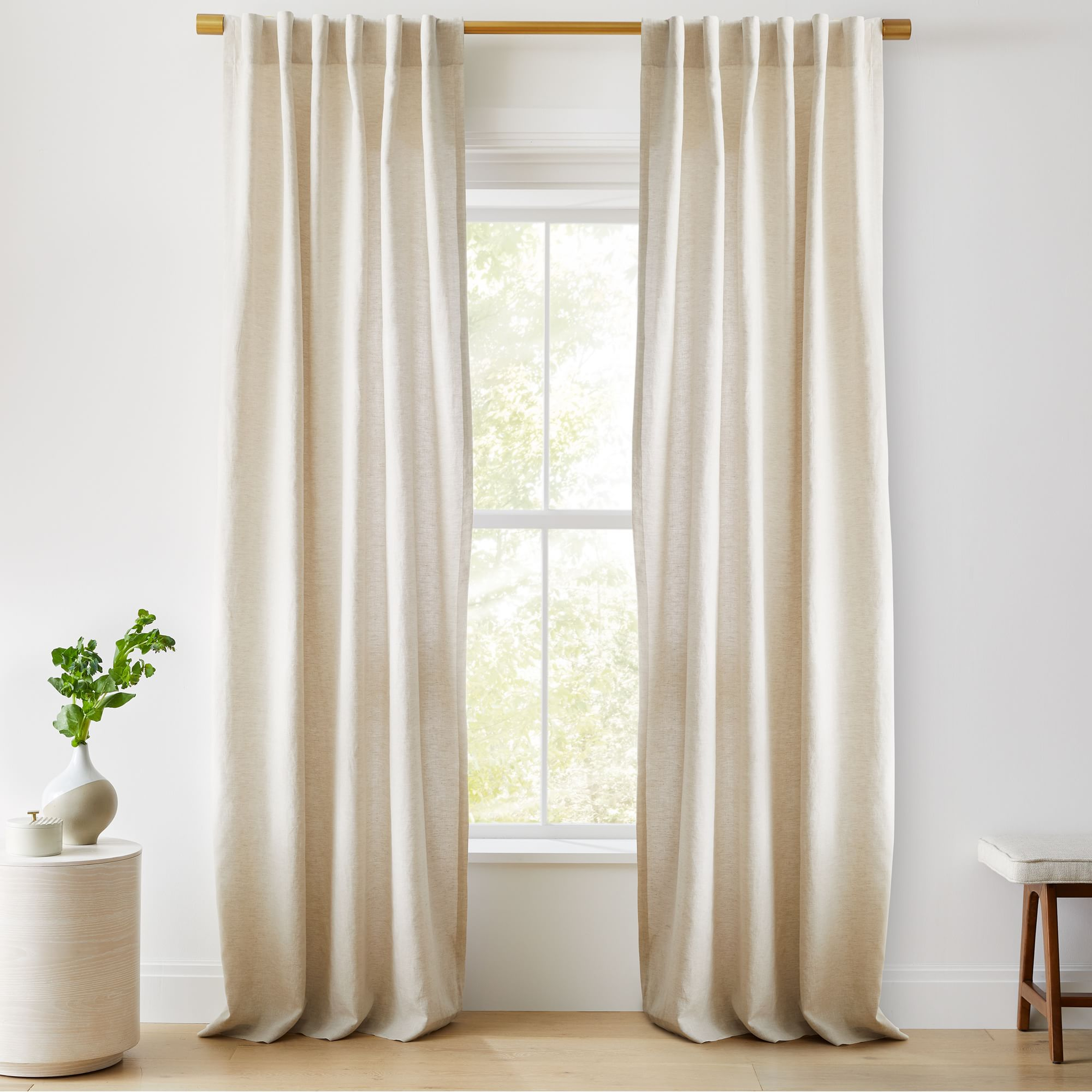 European Flax Linen Curtain - Natural, Cotton Lining, 48"x96", Set of 2 - West Elm