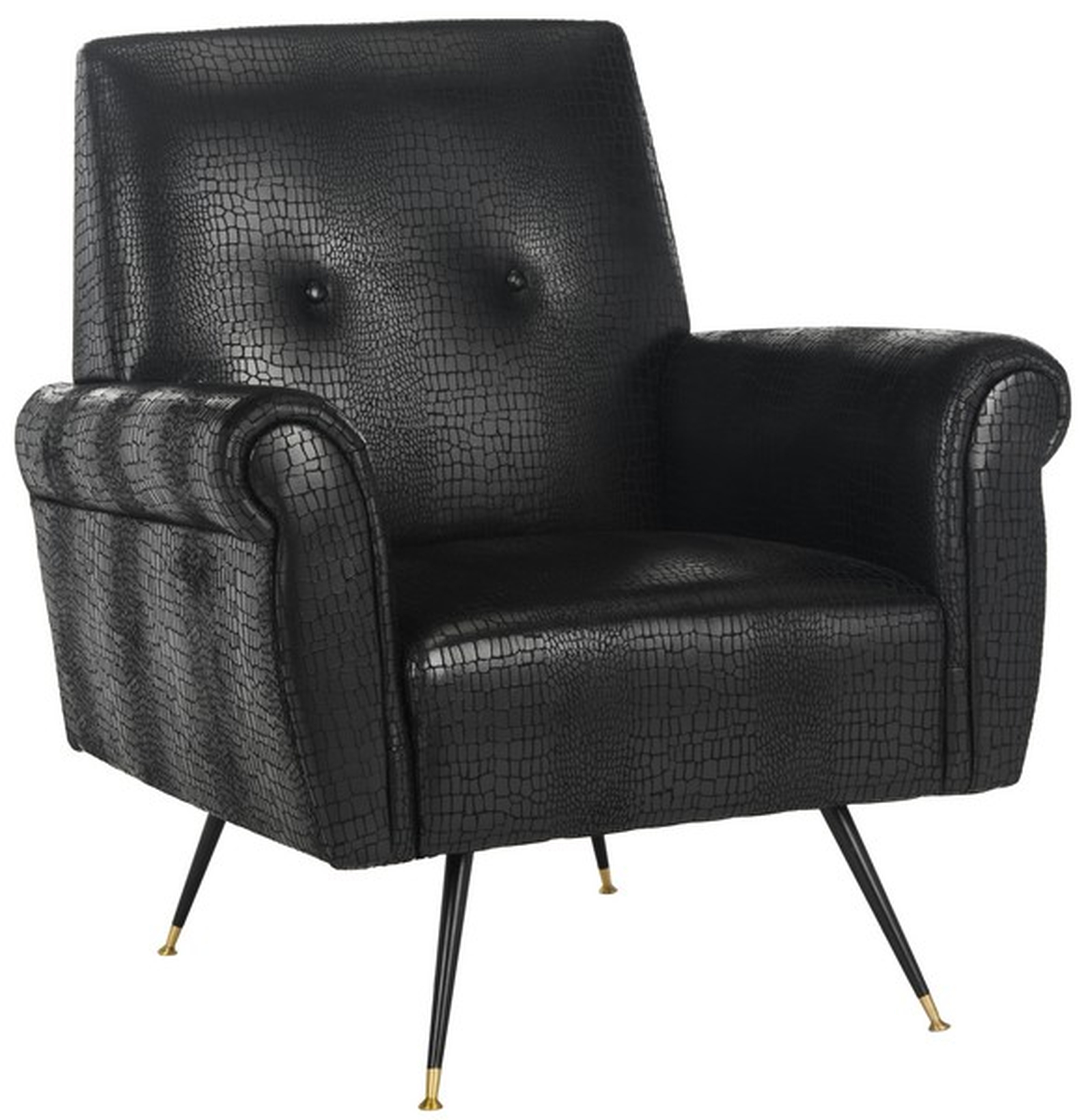 Mira Retro Mid Century Faux Leather Accent Chair - Black  - Safavieh - Safavieh