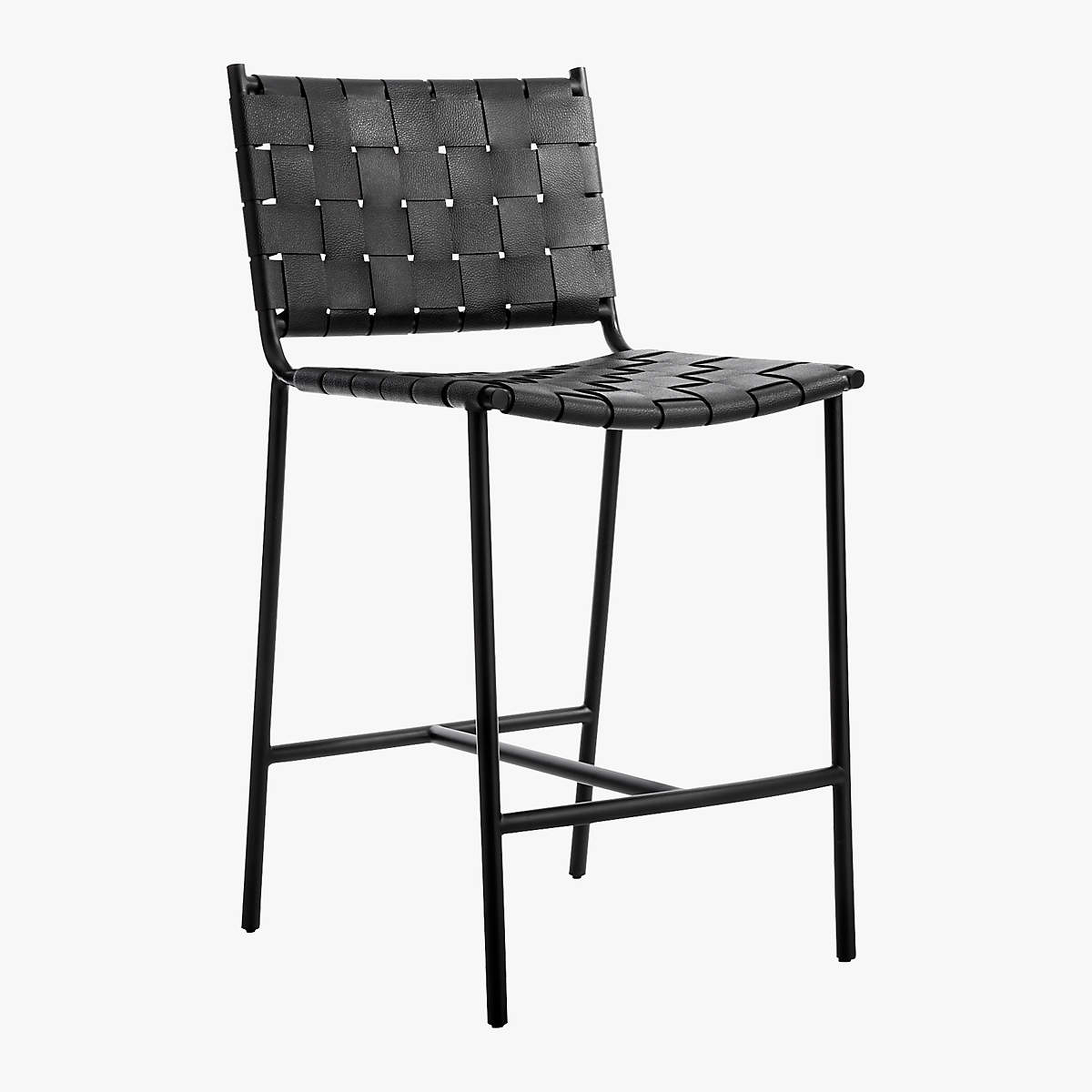 Woven Black Leather Counter Stool - CB2